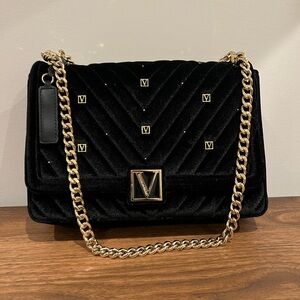 Victoria's Secret Black and Gold Quilted Shoulder Bag